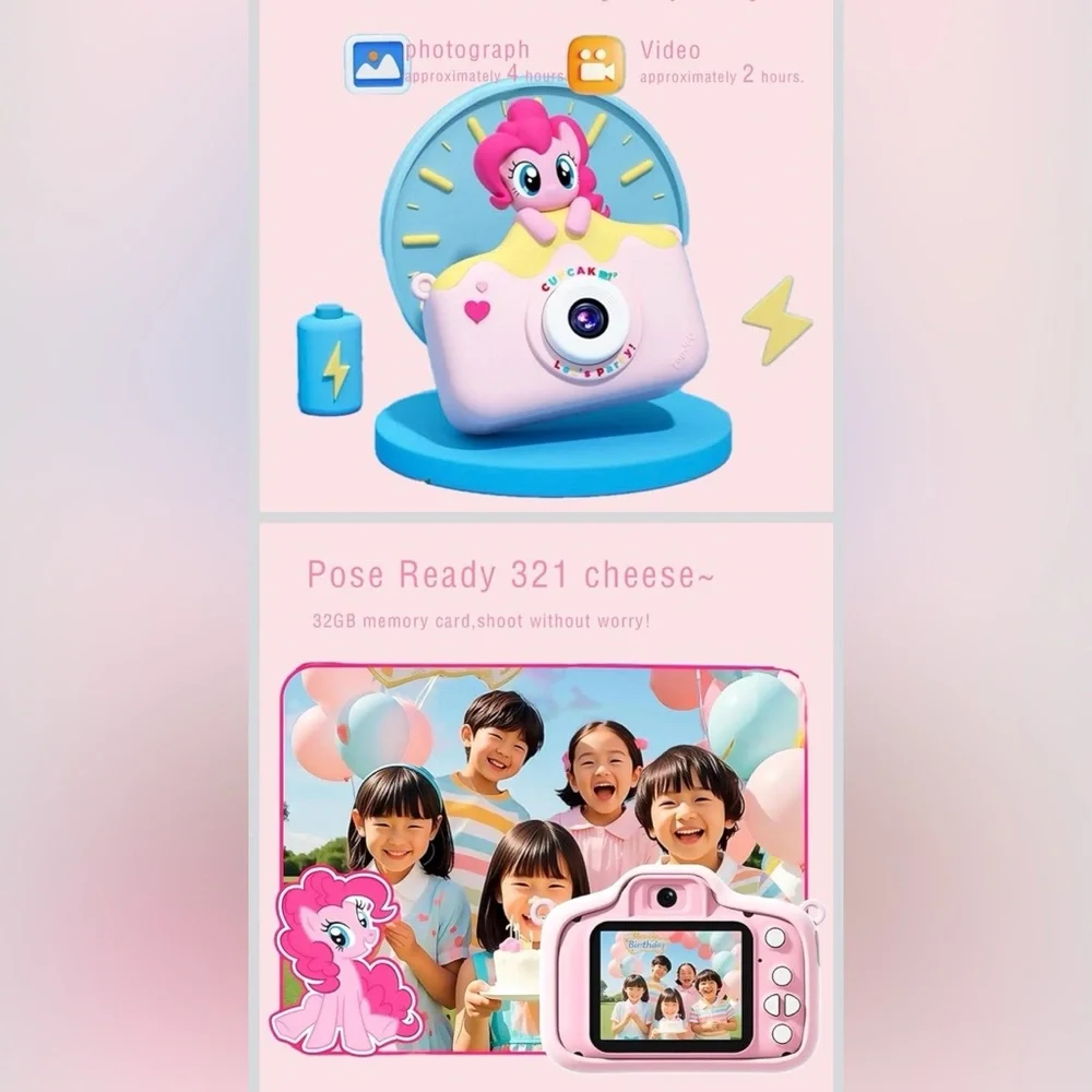 My Little Pony‎ Pinkie Pie Kids Digital Camera NIB 32GB Card Dual Camera USB